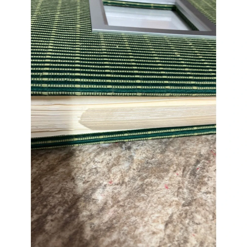 Green Woven Fabric Photo Album with Front Cover Window and Memo Pages 9x8.25